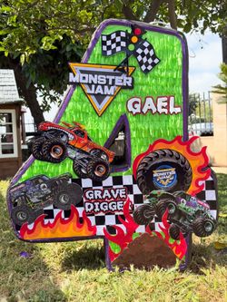 Grave digger monster jam number four pinata