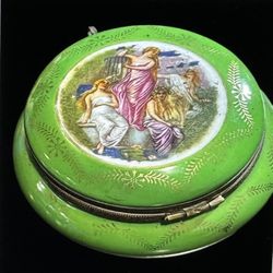 Vintage Round Green 4 Ladies on Lid Trinket Porcelain Box Made in Japan