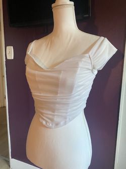 White Ruched Off-Shoulder Crop Top