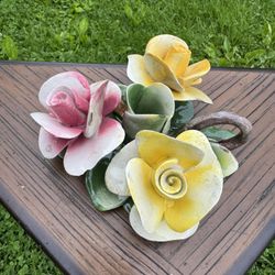 CAPODIMONTE: Rose, Candlestick, Genuine porcelain from Italy. Vintage