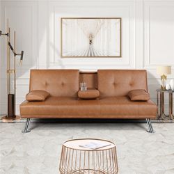Modern Recliner Couch Faux Leather Futon Sofa Bed