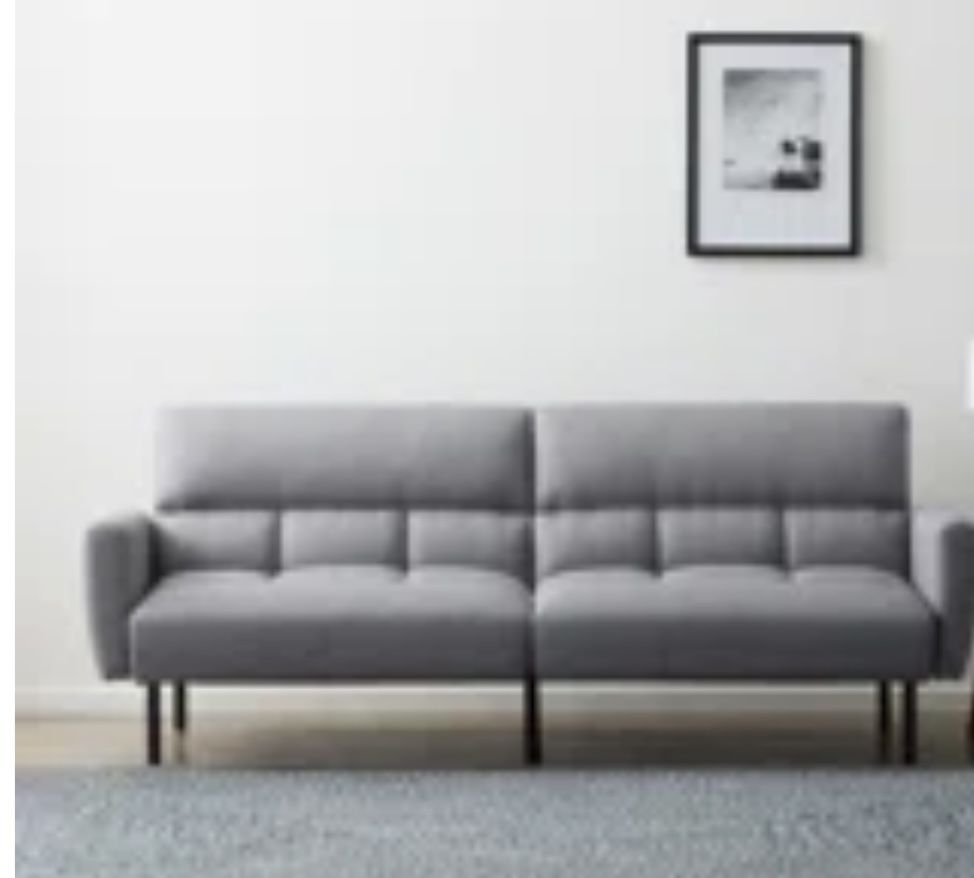 Light Gray Ollie Futon Sofa Bed With Box Tufting