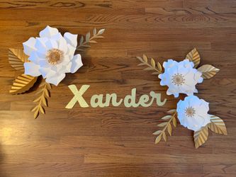 Name and flowers backdrop set baptism birthday Xander white and gold birthday decoration quinceañera sweet sixteen