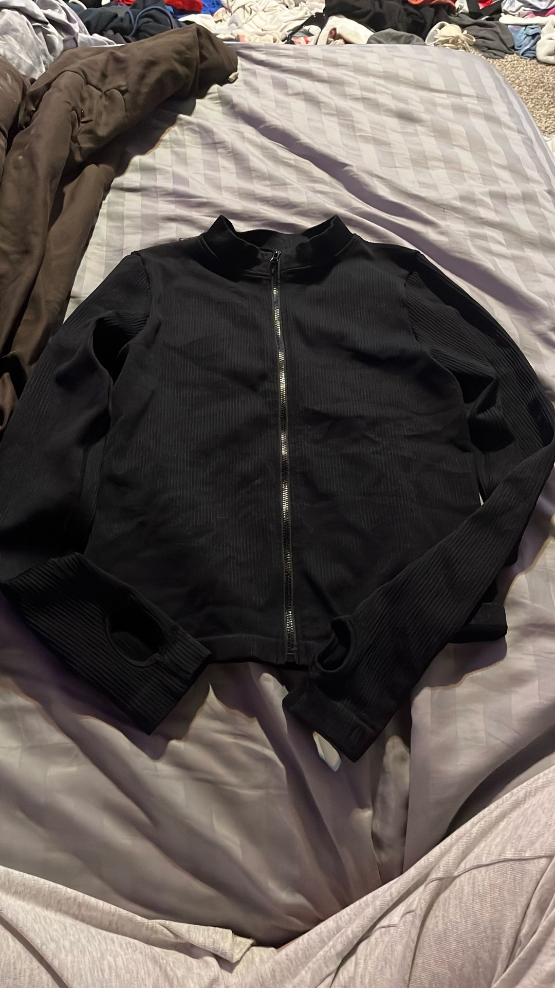 Elastic Black Zip Up Jacket 