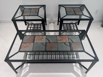 3-Piece Slate and Glass Coffee Table Set