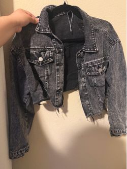 Cropped black ripped jean jacket size large