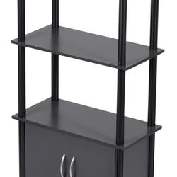 4 Tier Shelf Organizer with Cabinet (Grey) Contemporary Cabinet Shelves for Décor, Bins, and More | Tall Cabinet Storage Shelf Rack