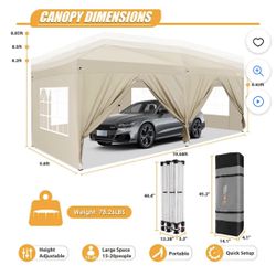 Pop Up Canopy Tent for Backyard,10x20 Canopy with 6 Removable Sidewalls & 4 Sandbags,Waterproof Easy Up Canopy Outdoor Tents for Parties,Weddings,Vend