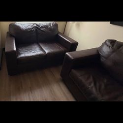 Brown Leather Couch Two Piece 