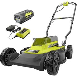 (USED) RYOBI 18 in. 40-Volt Cordless Battery Push Lawn Mower 