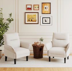 Modern Accent Chair with PU Leather Armrest,Upholstered Chairs Lounge Faux Leather Reading Chairs Side Sitting Farmhouse Mid Century Chair for Living 
