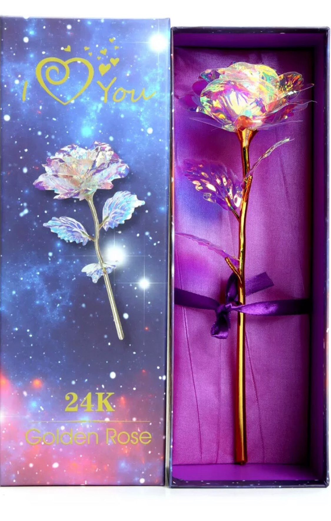 24k Crystal Foil Gift Box Colorful Gold Rose Lasts Forever Decoration For Any Especial Occasion Mothers Day, Girlfriend, Friend And Family