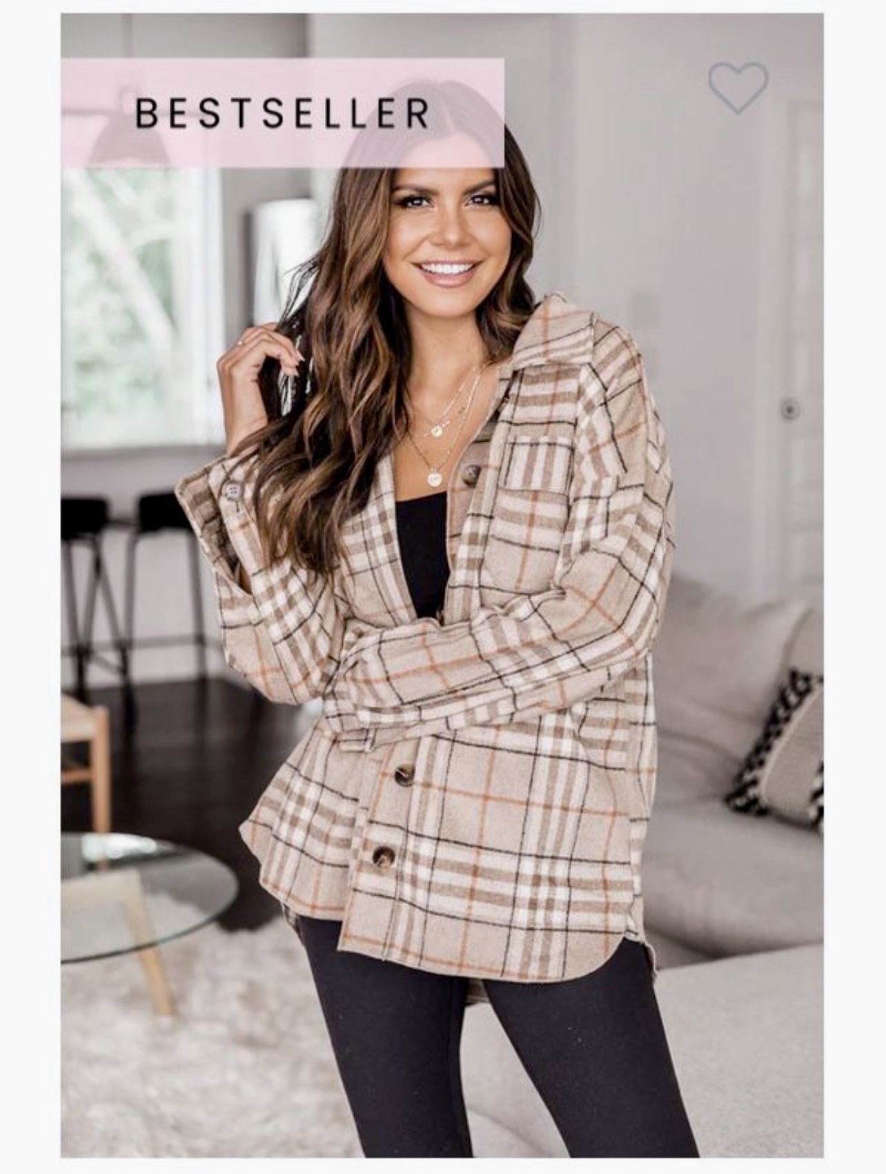 PINK LILY Boutique MISUNDERSTOOD HEART BROWN/ORANGE PLAID FLANNEL SHACKET Size Large, Relaxed Fit, Shirt + Jacket = Shacket