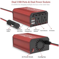 Pro Chaser 400W Power Inverters for Vehicles - DC 12v to AC 110v Car Inverter Converter, 6.2A Dual USB Charging Ports, Dual AC Adapter for Laptops Air