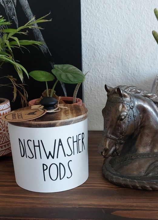 Rustic Rae Dunn inspire Dishwasher Pod Storage Container Kitchen Farmhouse Decor