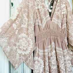 Anthropologie Especia Embroidered Pink Maxi Boho Chic Dress Med Made In Columbia New