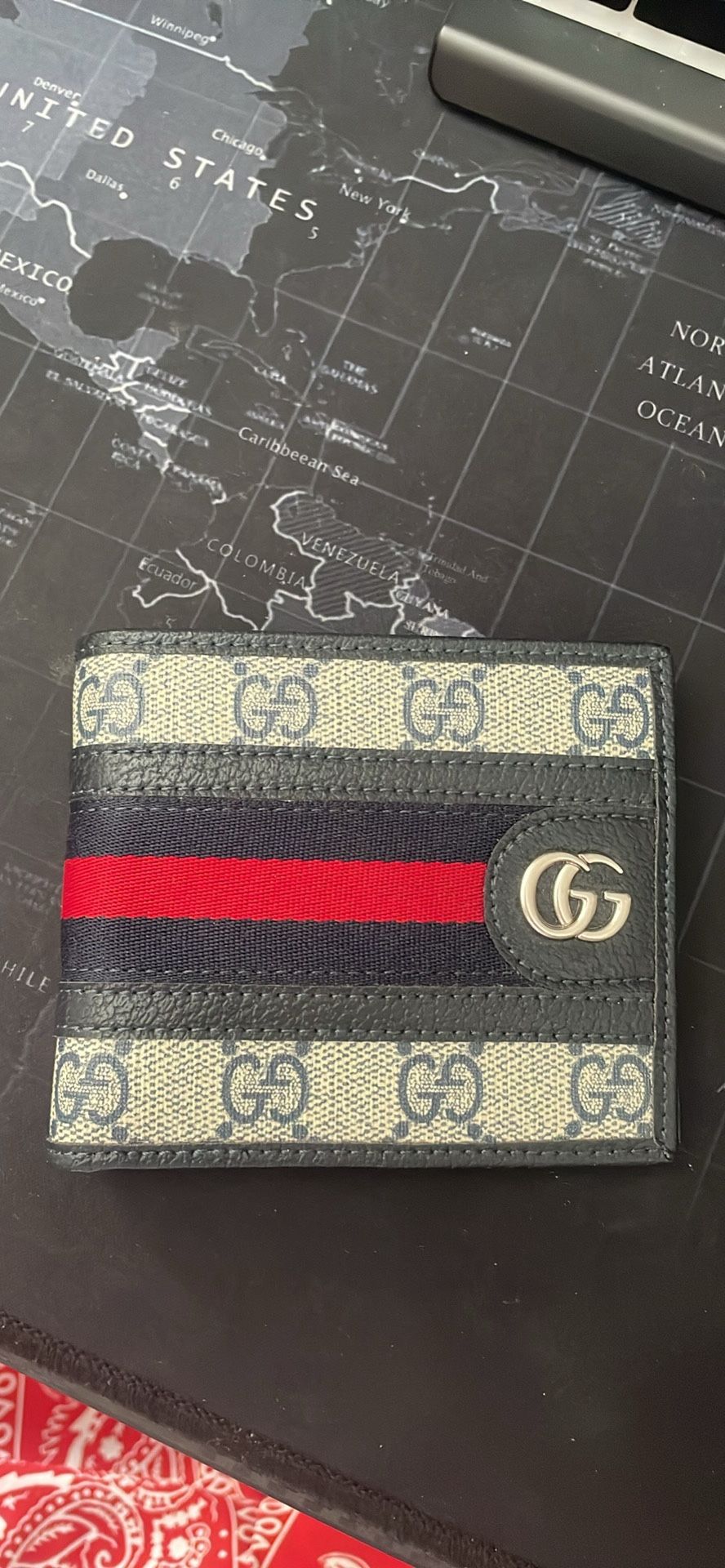 Gucci Ophidia GG Web Supreme Wallet Navy Blue
