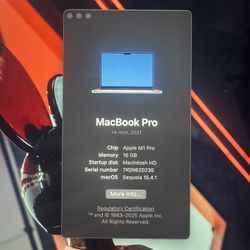 MacBook Pro M1 14” W/16GB 512 SSD (with Box)