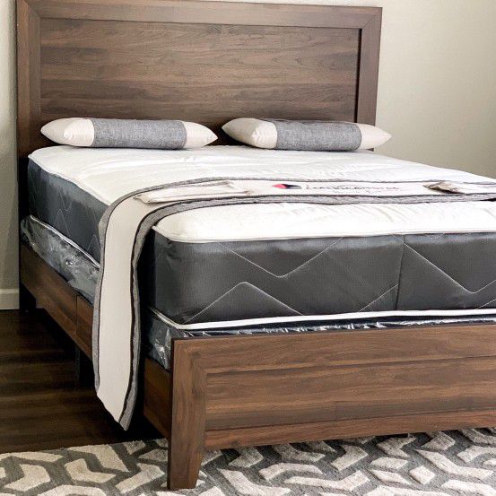 New Queen Size Classic Wood Bed Frame With Mattress And BoxSpring.  (And A Free Delivery)