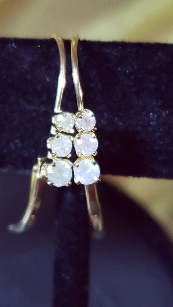 14K Yellow Gold Three Diamond Lever Back Earrings