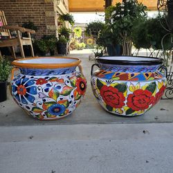Beautiful Talavera Flower Clay Pots. Planters. Plants. Pottery $55 cada uno