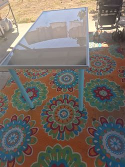 IKEA Glass Top Table with Light Blue Legs