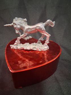 Heart-Shaped Trinket Box with Unicorn Figurine