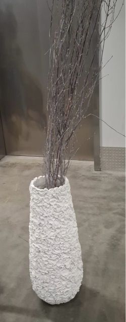 Large White Textured Floor Vase