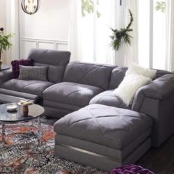 Gray Reclining Couch/Sofa With Ottoman