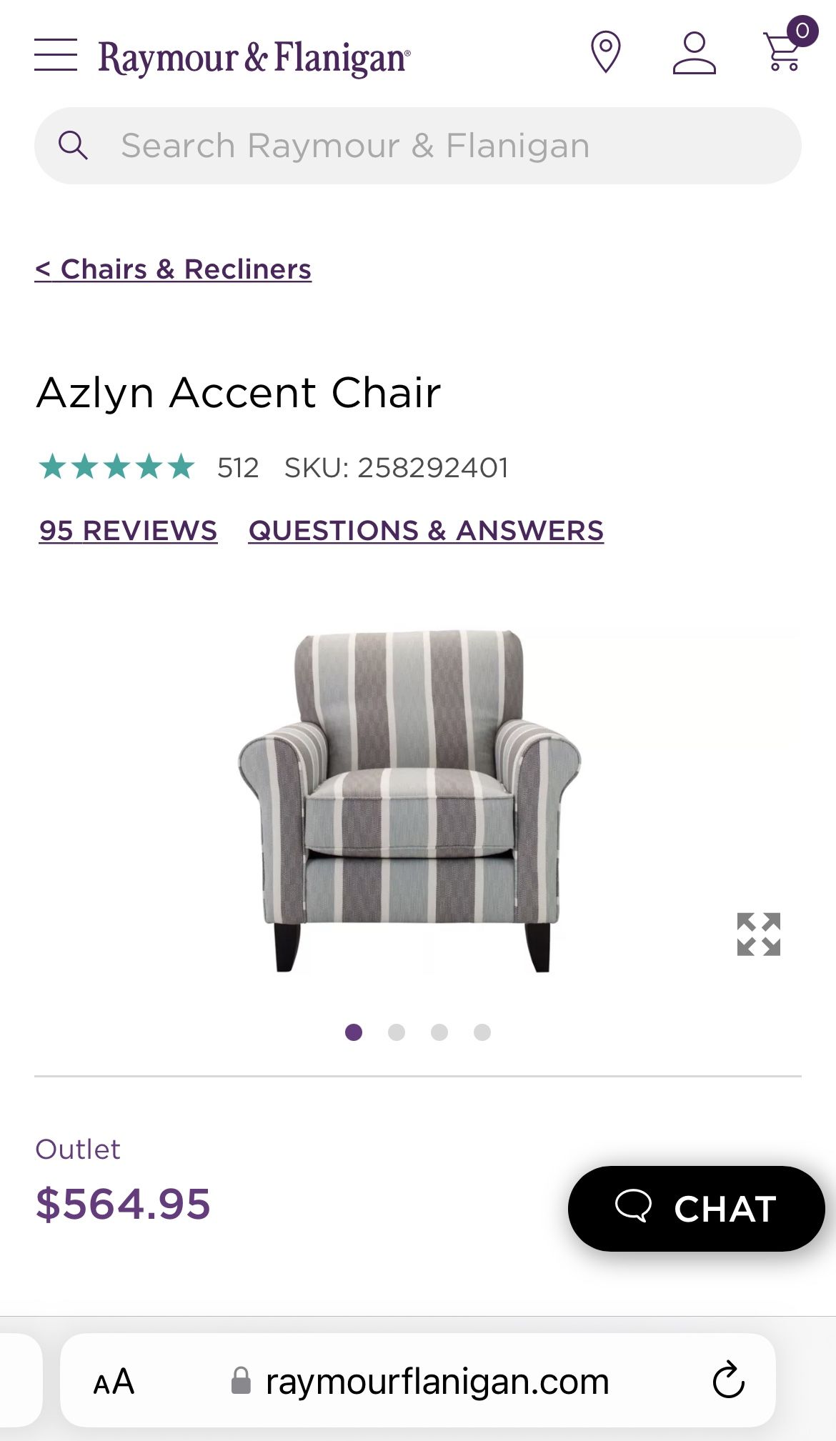 Raymour Flanigan Coastal Striped Accent Chair Excellent