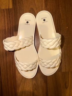 Shade & Shore White Braided Slide Sandals