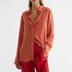 Reiss Eden matte silk orange long sleeve tunic blouse 0