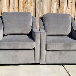 Modern Gray Velvet Swivel Chairs – Pair – Must Sell Today
