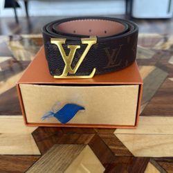 Brown Louis Vuitton Belt with Gold Buckle 