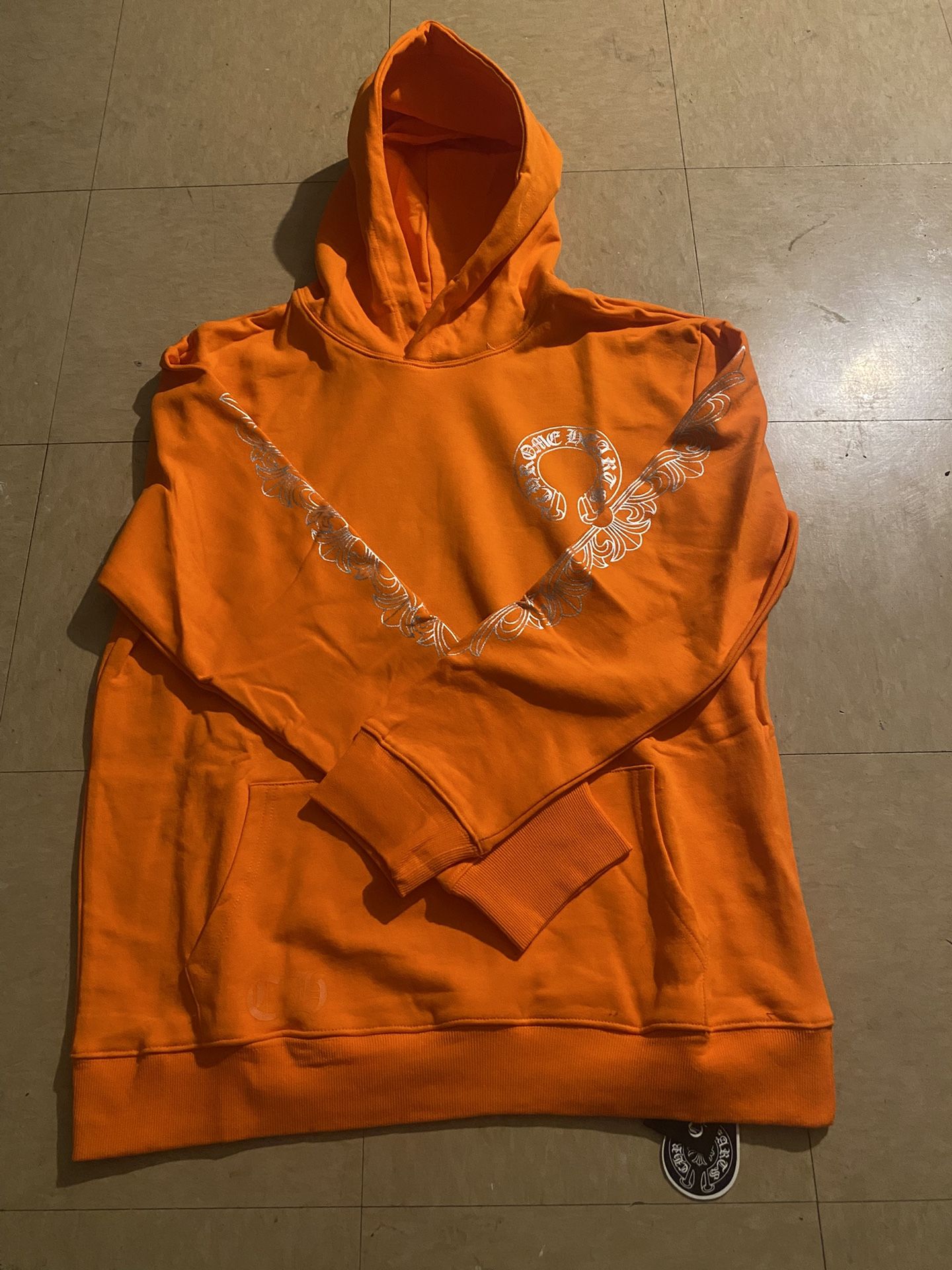 Brand New Orange Chrome Heart Hoodie Size L