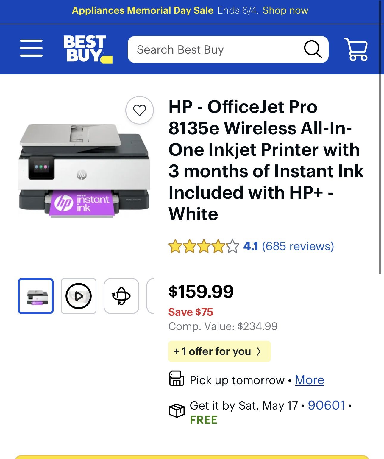 HP - OfficeJet Pro 8135e Wireless All-In-One Inkjet Printer