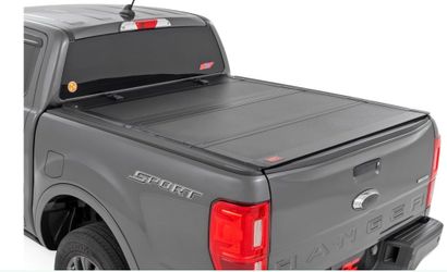 Rough Country Hard Flip Up Truck Bed Cover For Ford Ranger (2019-2023) - Fits 5' (61") Bed, Weather-Resistant, Tri-Fold Aluminum Panels