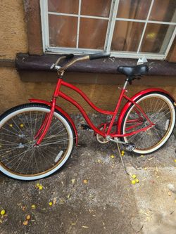 Red Cruiser Bicycle with Whitewall Tires
