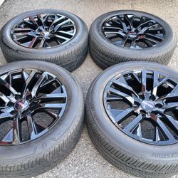 2024 OEM ORIGINAL TAKEOFFS GMC YUKON DENALI PREMIUM 22 INCH HAVE TPMS SENSORS TIRES BRIDGESTONE ALENZA 95 % $ 2100 