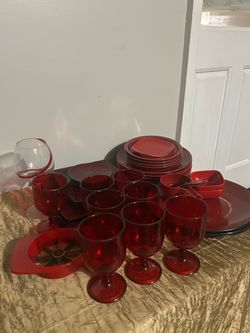 Red Glass Dinnerware and Stemware Set