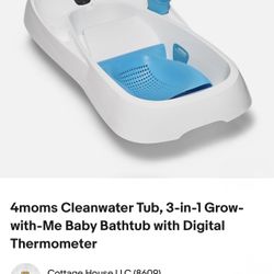 4moms Cleanwater Tub, 3-in-1 Grow-with-Me Baby Bathtub with Digital Thermometer