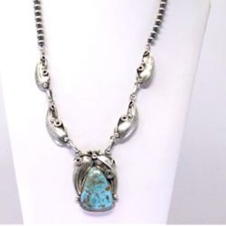 Native Sterling Turquoise Pendant and Chain - New - Davey Morgan 
