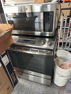 GE Stainless Steel Electric Range & Over-the-Range Microwave Set