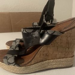 Coach Wedge Sandals Size 7.5 B Mendez Black platform Shoes