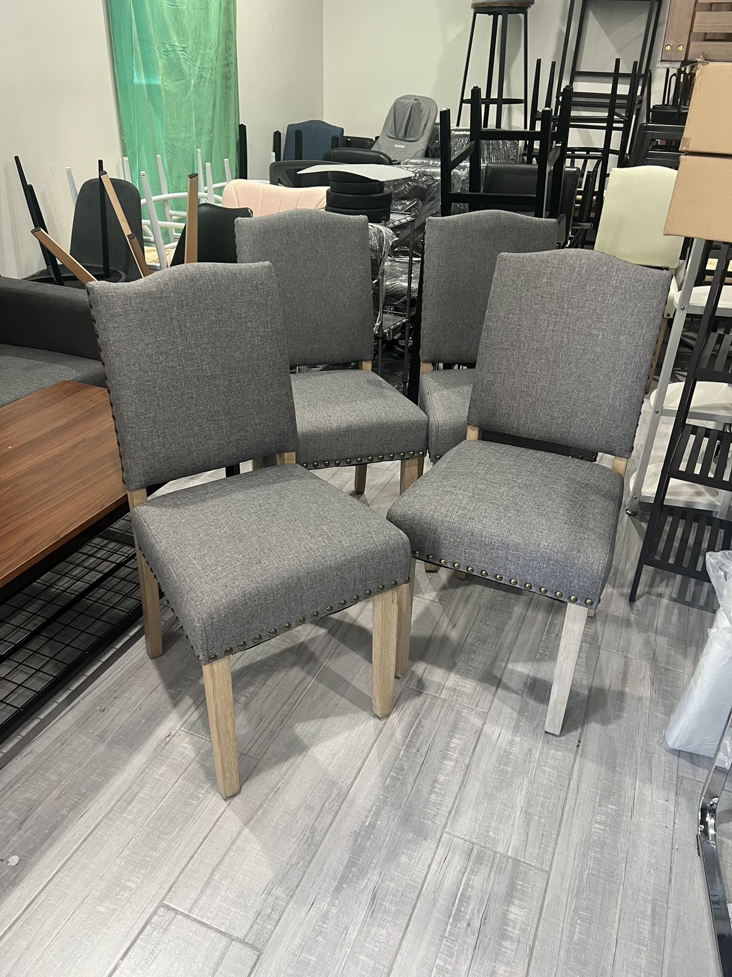 Set Of 4 Dining Chairs Fabric Side Chair with Solid Wood Legs Parson Chairs with Nailhead Trim for Home Kitchen Living Room, Dark Gray