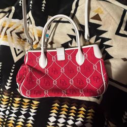 vintage Dooney & Bourke red and white monogram canvas shoulder bag/satchel