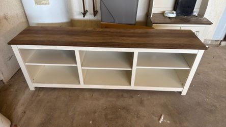 70” Farmhouse TV Stand / Entertainment Center – White & Wood Finish
