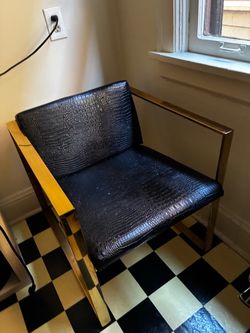Black Faux Crocodile Armchair with Gold Frame