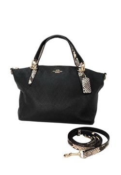 Coach Leather Satchel Crossbody Bag – Black with Python Trim