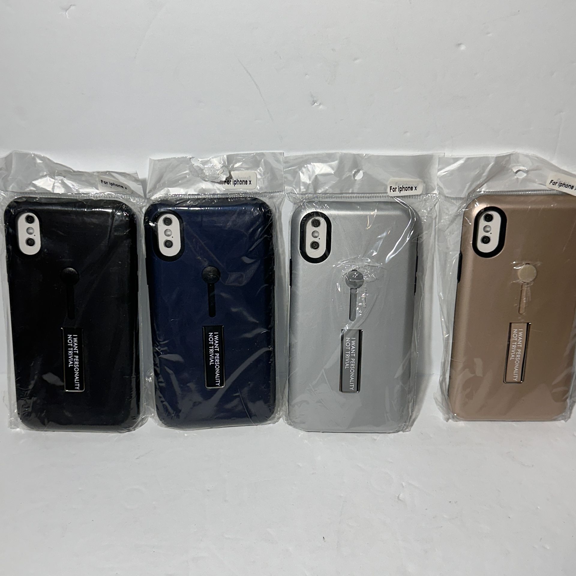 4 NEW iPhone X LoopGrip finger loop phone cases - black blue silver rose gold